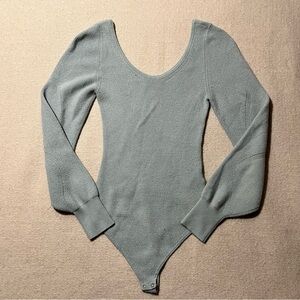Abercrombie & Fitch Pastel Blue Bell Sleeve Scoop Neck Rib Knit Bodysuit Top M